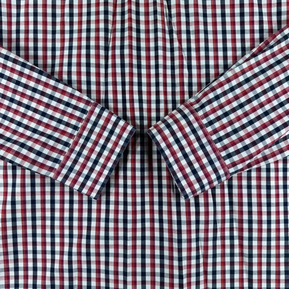 Banana Republic Button Down Mens M Medium Red Gingham Grant Fit Stretch Oxford